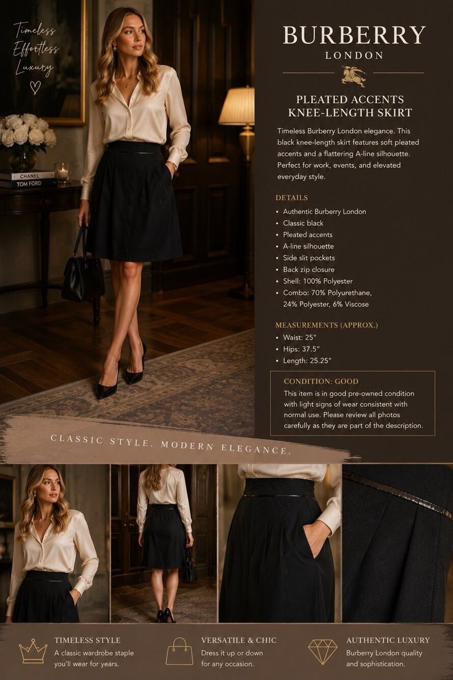 Burberry London Black Pleated Knee-Length Skirt | Classic A-Line | Size XS - Picture 1 of 4